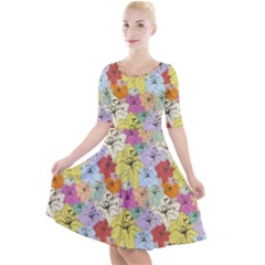 Abstract Flowers And Circle Quarter Sleeve A-line Dress by DinzDas