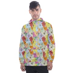 Abstract Flowers And Circle Men s Front Pocket Pullover Windbreaker by DinzDas