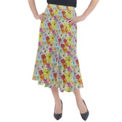 Abstract Flowers And Circle Midi Mermaid Skirt by DinzDas
