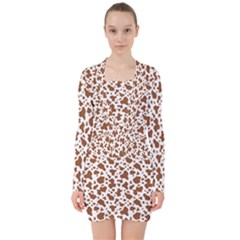 Animal Skin - Brown Cows Are Funny And Brown And White V-neck Bodycon Long Sleeve Dress by DinzDas