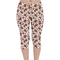 Animal Skin - Brown Cows Are Funny And Brown And White Velvet Capri Leggings  by DinzDas