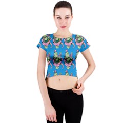 Monster And Cute Monsters Fight With Snake And Cyclops Crew Neck Crop Top by DinzDas