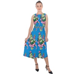Monster And Cute Monsters Fight With Snake And Cyclops Midi Tie-back Chiffon Dress by DinzDas