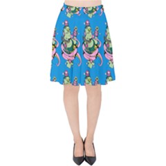 Monster And Cute Monsters Fight With Snake And Cyclops Velvet High Waist Skirt by DinzDas