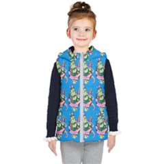 Monster And Cute Monsters Fight With Snake And Cyclops Kids  Hooded Puffer Vest by DinzDas