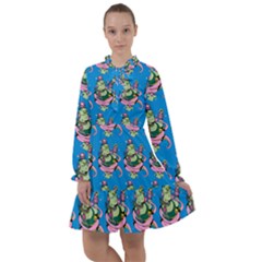 Monster And Cute Monsters Fight With Snake And Cyclops All Frills Chiffon Dress by DinzDas