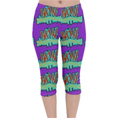 Jaw Dropping Comic Big Bang Poof Velvet Capri Leggings  by DinzDas