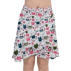 Adorable Seamless Cat Head Pattern01 Chiffon Wrap Front Skirt by TastefulDesigns
