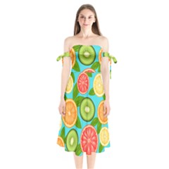 Fruit Love Shoulder Tie Bardot Midi Dress by designsbymallika