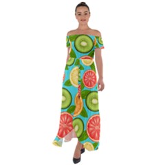 Fruit Love Off Shoulder Open Front Chiffon Dress by designsbymallika