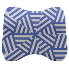Geometric Blue And White Lines, Stripes Pattern Velour Head Support Cushion by Casemiro