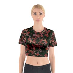 Red Dark Camo Abstract Print Cotton Crop Top by dflcprintsclothing