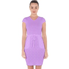 White Polka Dot Pastel Purple Background, Pink Color Vintage Dotted Pattern Capsleeve Drawstring Dress  by Casemiro