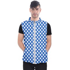 Pastel Blue, White Polka Dots Pattern, Retro, Classic Dotted Theme Men s Puffer Vest by Casemiro