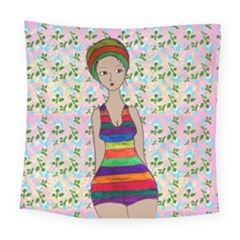 Tan Swimmer Flowerwall Square Tapestry (large)