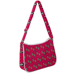 Headphones Girl Pink Red Zip Up Shoulder Bag by snowwhitegirl