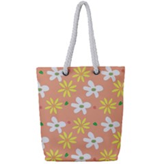 Beige Flowers W No Red Flower Full Print Rope Handle Tote (small) by tousmignonne25