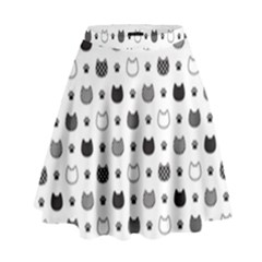 Kitten Head Paw Footprint Seamless Pattern 1 High Waist Skirt by TastefulDesigns