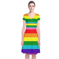 Original 8 Stripes Lgbt Pride Rainbow Flag Short Sleeve Front Wrap Dress by yoursparklingshop