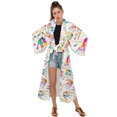 Colorful Palms, Hand Print Pattern, Rainbow Colors Palette Maxi Kimono by Casemiro