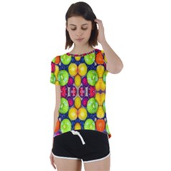 Fruits And Vegetables Pattern Short Sleeve Foldover Tee by dflcprintsclothing