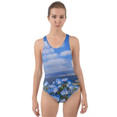 Floral Nature Cut-out Back One Piece Swimsuit by Sparkle