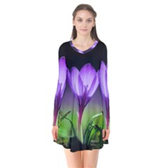 Flower Long Sleeve V-neck Flare Dress by Sparkle