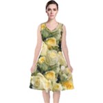 Yellow Roses V-Neck Midi Sleeveless Dress 
