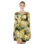 Yellow Roses Long Sleeve Velvet V-neck Dress