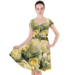 Yellow Roses Cap Sleeve Midi Dress