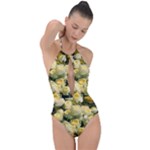 Yellow Roses Plunge Cut Halter Swimsuit