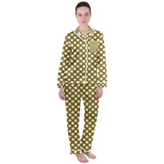 Gold Polka Dots Patterm, Retro Style Dotted Pattern, Classic White Circles Satin Long Sleeve Pyjamas Set by Casemiro