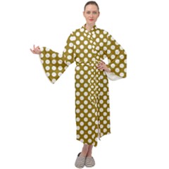 Gold Polka Dots Patterm, Retro Style Dotted Pattern, Classic White Circles Maxi Velour Kimono by Casemiro
