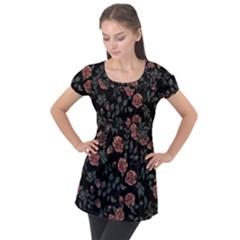 Dusty Roses Puff Sleeve Tunic Top by BubbSnugg