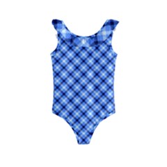Retro Style Pattern, Scottish Tartan, Buffalo Plaid Theme Kids  Frill Swimsuit by Casemiro