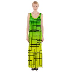 Geometrical Lines Pattern, Asymmetric Blocks Theme, Line Art Thigh Split Maxi Dress by Casemiro