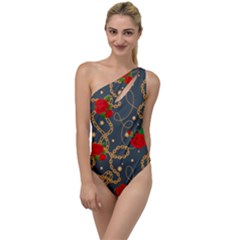 Golden Chain Pattern Rose Flower 2 To One Side Swimsuit by designsbymallika