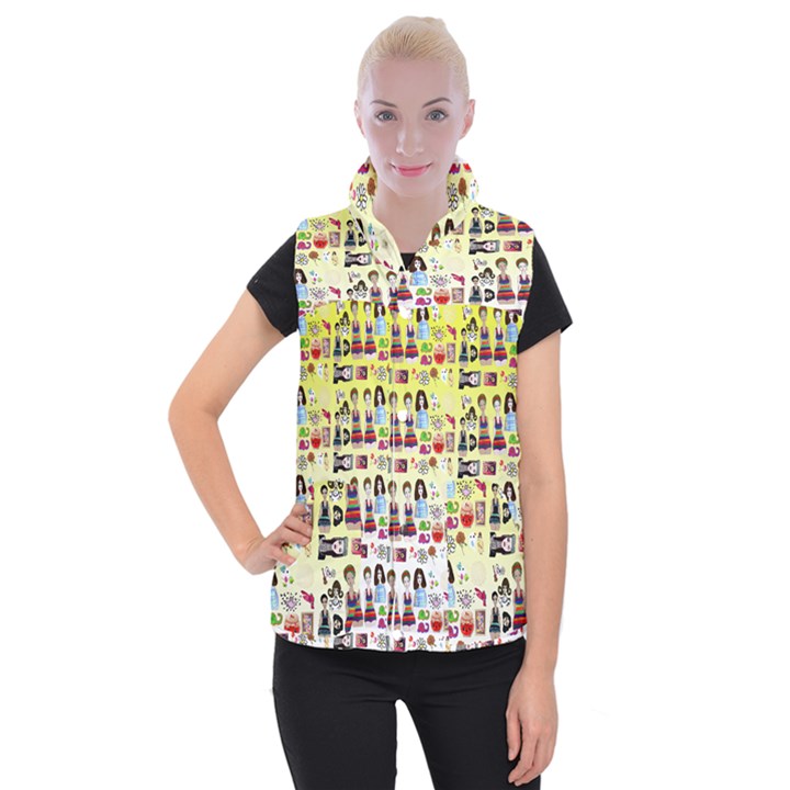 Kawaii Collage Yellow  Ombre Women s Button Up Vest