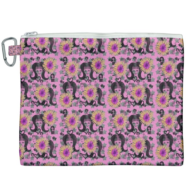 60s Girl Floral Pink Canvas Cosmetic Bag (XXXL)