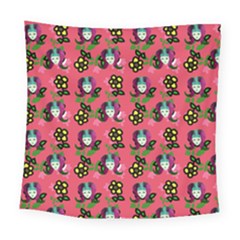 60s Girl Dark Pink Floral Daisy Square Tapestry (large) by snowwhitegirl