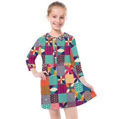 Geometric Mosaic Kids  Quarter Sleeve Shirt Dress by designsbymallika
