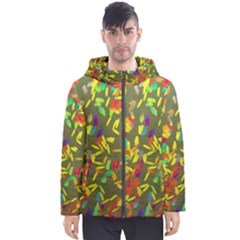 Colorful Brush Strokes Painting On A Green Background                                                    Men s Hooded Puffer Jacket by LalyLauraFLM