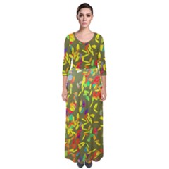 Colorful Brush Strokes Painting On A Green Background                                                      Quarter Sleeve Maxi Dress by LalyLauraFLM