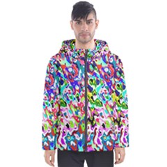 Colorful Paint Texture                                                    Men s Hooded Puffer Jacket by LalyLauraFLM