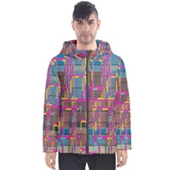 Colorful Shapes Texture                                                   Men s Hooded Puffer Jacket by LalyLauraFLM