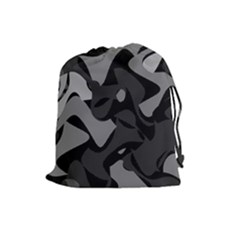 Trippy, Asymmetric Black And White, Paint Splash, Brown, Army Style Camo, Dotted Abstract Pattern Drawstring Pouch (large) by Casemiro
