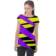 Abstract Triangles, Three Color Dotted Pattern, Purple, Yellow, Black In Saturated Colors Cap Sleeve High Low Top by Casemiro