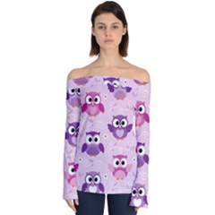 Seamless Cute Colourfull Owl Kids Pattern Off Shoulder Long Sleeve Top