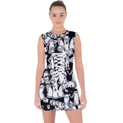 Graffiti Spray Can Characters Seamless Pattern Lace Up Front Bodycon Dress by Amaryn4rt