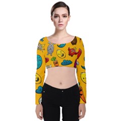 Graffiti Characters Seamless Ornament Velvet Long Sleeve Crop Top by Amaryn4rt